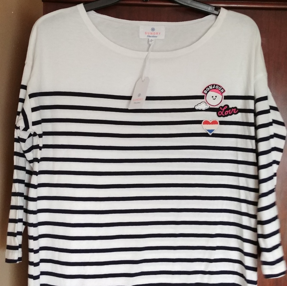 Sundry Black and White Striped Long Sleeve Tee